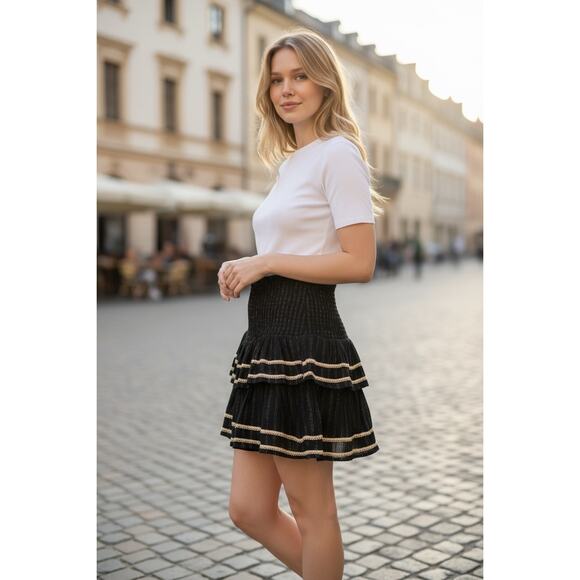 RAMY BROOK Skirt NEW Size S Havana Black Gold Mini $225 - Picture 1 of 5